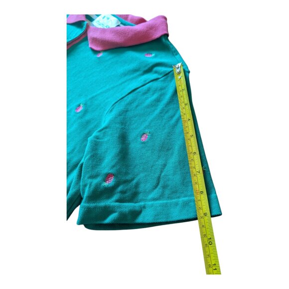 Quacker Factory | Pink Collared Embroidered Pineapple Green Polo | XL - Picture 9 of 11